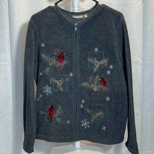 Croft & Barrow Bird Christmas Zip Up Cardigan Sweater Jacket Women sz M